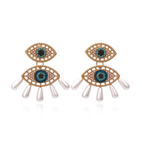 Evil Eye Künstliche Perlenohrringe Übergroße Böhmische Legierung Strass Hänger Damen Übertriebener Modeschmuck