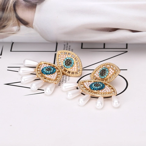 Evil Eye Künstliche Perlenohrringe Übergroße Böhmische Legierung Strass Hänger Damen Übertriebener Modeschmuck