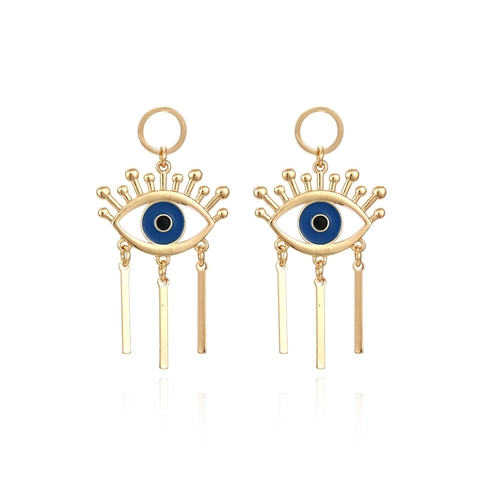 Böhmische Evil Eye Tropföl Emaille Legierung Tropfen Ohrringe Vintage Übertriebene Ethnische Gold Blau Weiß Quaste Schmuck
