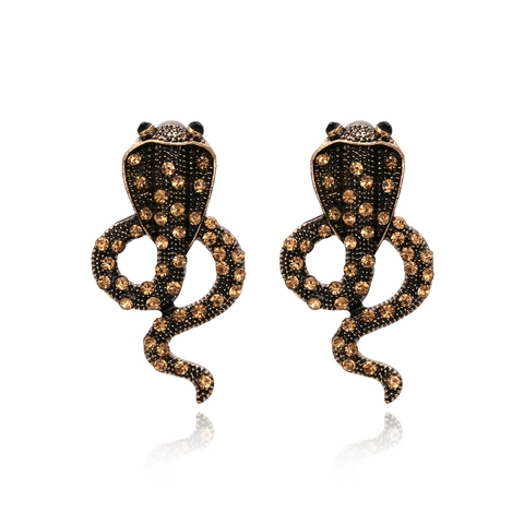 Orecchini Cobra Serpente Vintage Oro Antico Per Donna Con Strass Gioielli Gotici Animali Accessorio Di Moda