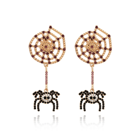 Halloween Spinnenweb Drop Oorbellen Legering Rijststeen Gothic Retro Insecten Sieraden Voor Vrouwen