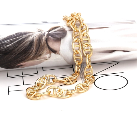 Collar De Cadena De Eslabones Dorados Para Mujeres Retro Hip Hop Aleación De Zinc Marinero Ancla Nariz De Cerdo Joyería Geométrica