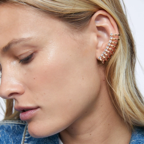 Geometric C-Shape Ear Cuff And Stud Earrings Alloy Rhinestone Multi-Layer Vintage Style Jewelry For Women