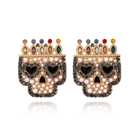 Orecchini A Lobo Teschio Gotico Con Corona Lega Imitazione Perla Artificial Strass Multicolore Halloween Festa Gioielli Retrò Per Donna