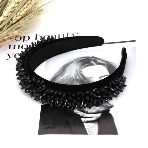Handmade Beaded Crystal Headband Vintage Baroque Wide Velvet Hairband Fashion Luxury Hair Accessories For Women