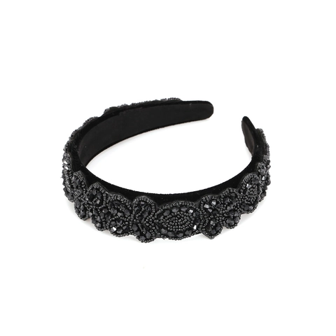 Handmade Beaded Headband Wide Velvet Hair Hoop Retro Elegant Padded Hair Band For Women Luxury Beadwork Floral Accessory