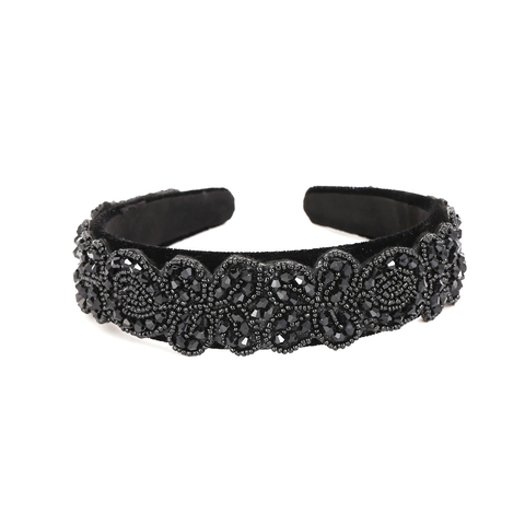 Handmade Beaded Headband Wide Velvet Hair Hoop Retro Elegant Padded Hair Band For Women Luxury Beadwork Floral Accessory