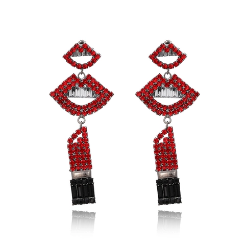 Orecchini Pendenti Rossetto Labbra Lega Con Strass Esagerati Vintage Lunghi Gioielli Da Donna Moda Regalo Novità