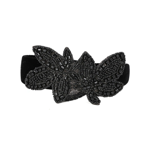Handmade Beaded Velvet Headband For Women Wide Brim Vintage Baroque Leaf Pattern Hair Hoop Elegant Accessories