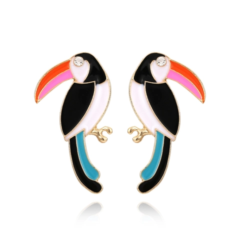 Boucles D'oreilles Pendantes Toucan Oiseau Émail Coloré Alliage Strass Bijoux Animaux Pour Femmes Style Vintage