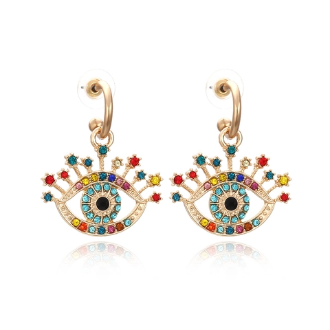 Teufelsauge Hänger Ohrringe Bunte Strasslegierung Kunstperle Retro Böhmischer Schmuck Für Damen