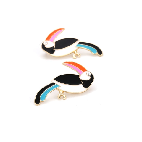 Boucles D'oreilles Pendantes Toucan Oiseau Émail Coloré Alliage Strass Bijoux Animaux Pour Femmes Style Vintage