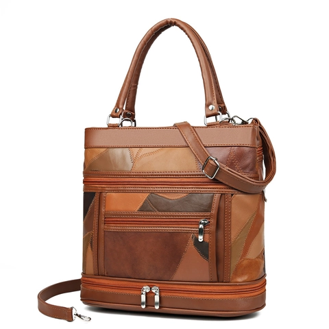 Sac À Main Vintage En Patchwork Grande Capacité Cuir PU Sac À Épaule Multi Poches Rétro Décontracté Femmes Bandoulière