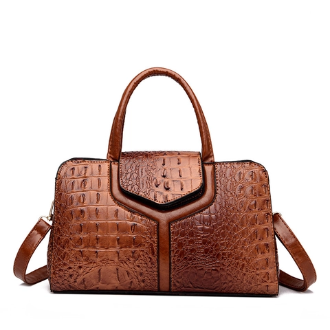 Crocodile Pattern Embossed PU Leather Handbag Clutch And Purse Large Capacity Retro Elegant Top Handle Daily Use