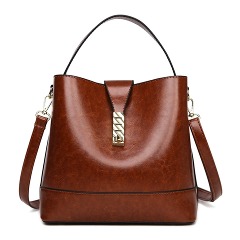 Élégant Ensemble de Sacs à Main Seau en Cuir PU Rétro Couleur Unie Sac à Bandoulière Femme Fourre-tout de Banlieue Versatile