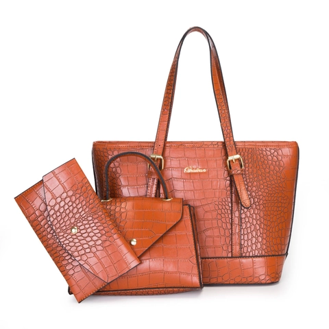 Large Capacity Crocodile Pattern Multi-Piece Tote Bag Set For Women Vintage Leather Embossed Shoulder Bag Handbag With Wallet