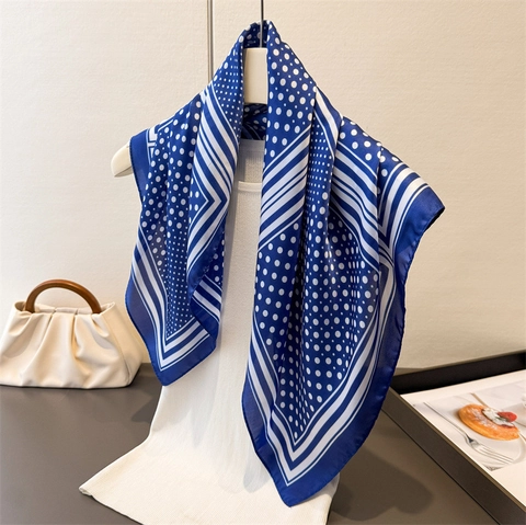 Square Scarf Polyester Satin Polka Dot Geometric Print Shawl Satiny Elegant Commuter Headscarf For Women