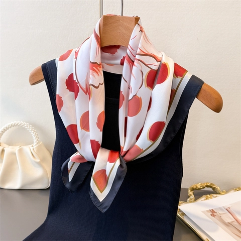 Elegant Floral Polka Dot Print Faux Satin Square Scarf Women Satiny Satin Neck Head Scarf Chic Lightweight Shawl Wrap