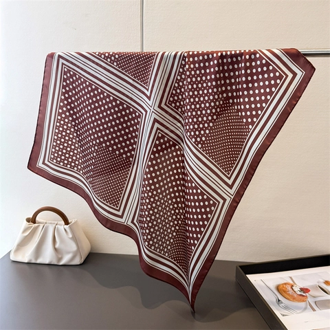 Square Scarf Polyester Satin Polka Dot Geometric Print Shawl Satiny Elegant Commuter Headscarf For Women