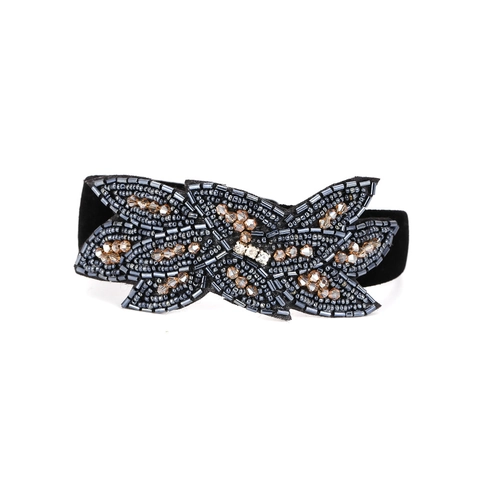Baroque Handmade Beaded Headband Velvet Wide Crystal Rhinestone Floral Vintage Hair Band For Women
