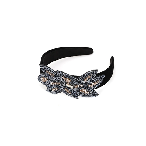 Baroque Handmade Beaded Headband Velvet Wide Crystal Rhinestone Floral Vintage Hair Band For Women