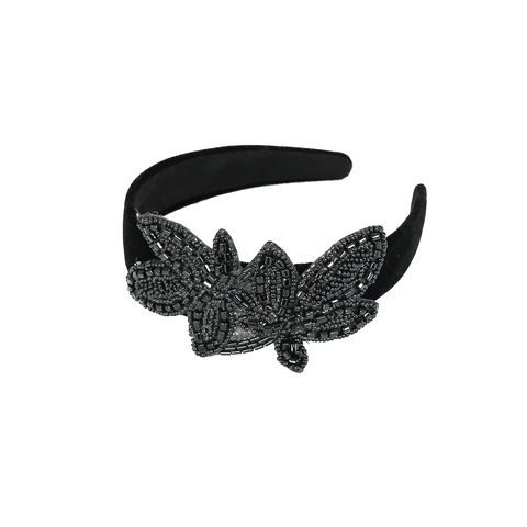 Handmade Beaded Velvet Headband For Women Wide Brim Vintage Baroque Leaf Pattern Hair Hoop Elegant Accessories