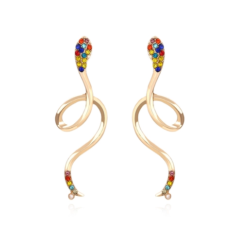 Orecchini Pendenti Serpente Oro Lega Strass Imitazione Perla Artificial Gioielli Animali Moda Per Donna