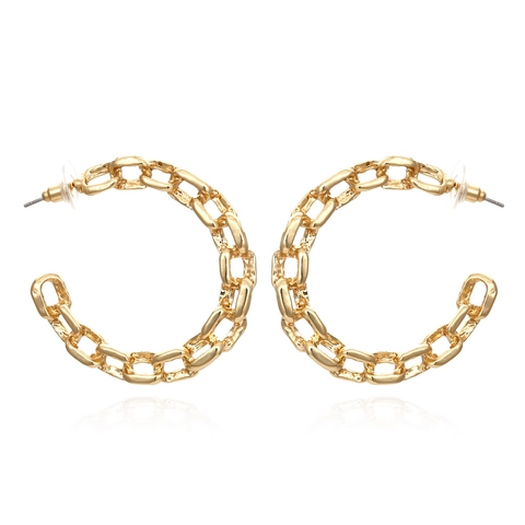 Retro C-Shaped Hoop Earrings For Women Zinc Alloy Geometric Chain Link Texture Exaggerated Industrial Style Fashion