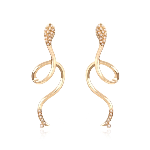 Orecchini Pendenti Serpente Oro Lega Strass Imitazione Perla Artificial Gioielli Animali Moda Per Donna