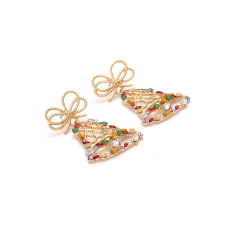 Weihnachtsglocken Ohrhänger Legierung Bunte Strasssteine Schleife Vintage Feiertagsschmuck Für Damen