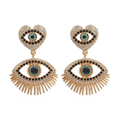 Pendientes Colgantes De Corazón Hueco Mal De Ojo Aleación Diamantes De Imitación Joyería De Moda Exagerada Para Mujeres Azul Negro Oro