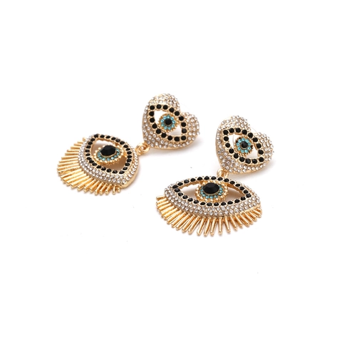 Pendientes Colgantes De Corazón Hueco Mal De Ojo Aleación Diamantes De Imitación Joyería De Moda Exagerada Para Mujeres Azul Negro Oro