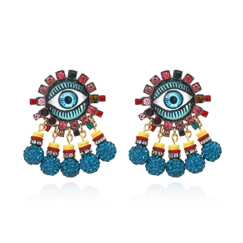 Evil Eye Hängeohrringe Boho Legierung Bunte Strasssteine Vintage Übertriebene Blaue Perlen Schmuck Für Frauen