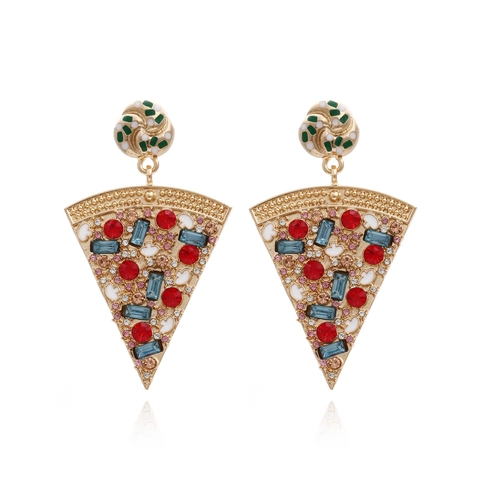 Pizza Stück Hängeohrringe Zinklegierung Bunte Strass Emaille Kreative Mode Schmuck Für Damen
