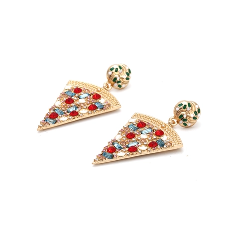 Pizza Stück Hängeohrringe Zinklegierung Bunte Strass Emaille Kreative Mode Schmuck Für Damen