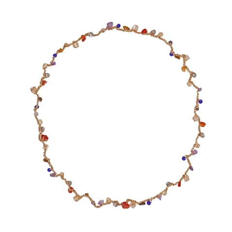 Collana Lunga In Pietra Naturale Intrecciata A Mano Per Donna Stile Etnico Boho Perline Di Vetro Colorate