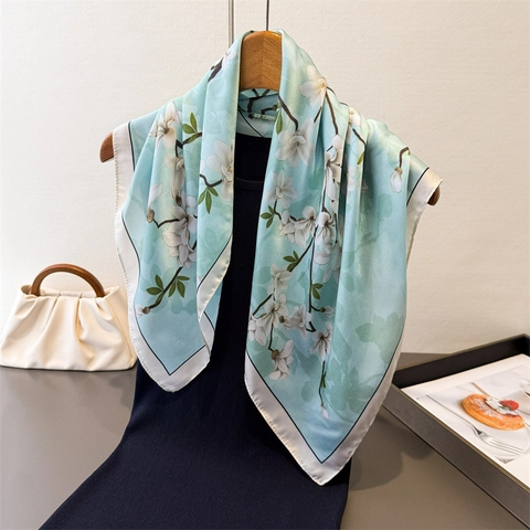 Floral Print Satin Square Scarf Elegant Smooth Polyester Head Neck Wrap For Women Versatile Office Accessories
