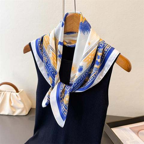 Foulard Quadrato In Simil Raso Con Stampa Equestre Per Donna Bandana Retro Elegante Sciarpa Da Collo