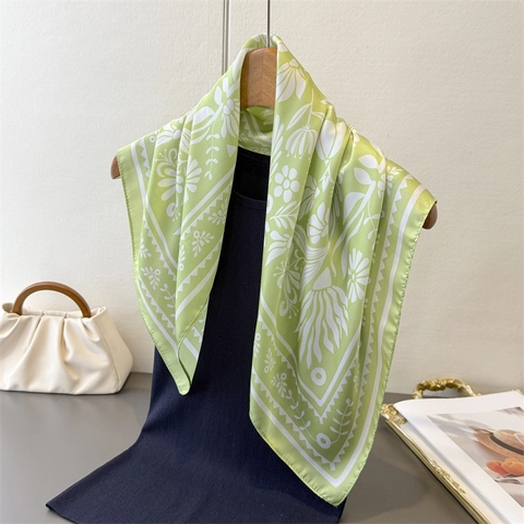 Women's Floral Print Satin Square Scarf Elegant Botanical Pattern Silky Neck Scarf For Office Daily Wear Accessories