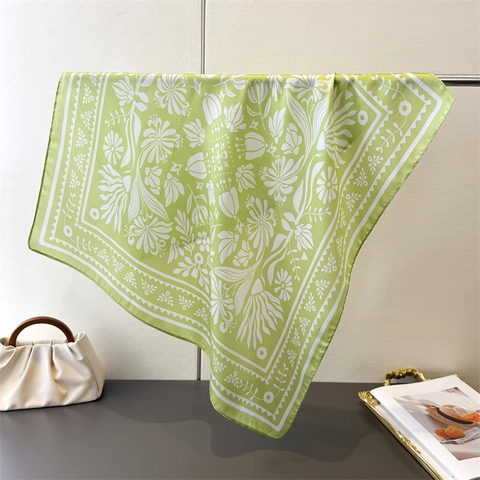 Women's Floral Print Satin Square Scarf Elegant Botanical Pattern Silky Neck Scarf For Office Daily Wear Accessories