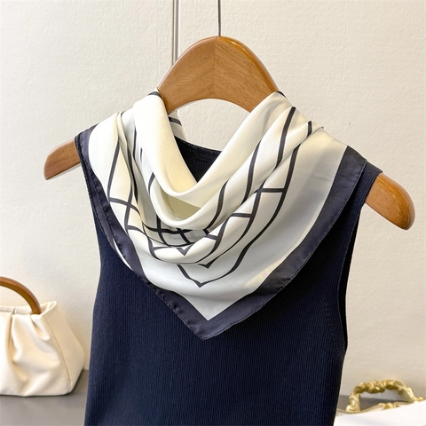 Geometric Line Print Imitation Satin Square Scarf Satin Smooth Neck Headscarf Elegant Fashion Accessory For Women