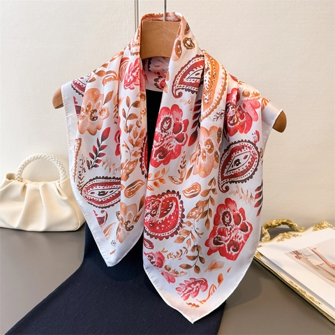 Women Paisley Print Square Scarf Faux Satin Satin Floral Neck Head Wrap Elegant Versatile Fashion Shawl For Lady
