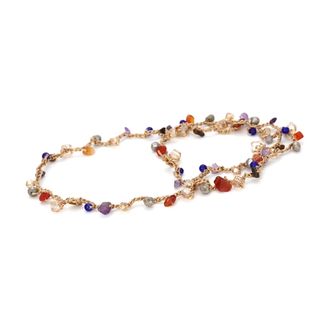 Collana Lunga In Pietra Naturale Intrecciata A Mano Per Donna Stile Etnico Boho Perline Di Vetro Colorate