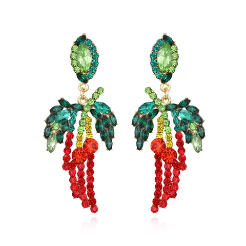 Tropical Parrot Coconut Tree Drop Earrings Alloy Colorful Rhinestone Glass Retro Oversized Statement Jewelry Women