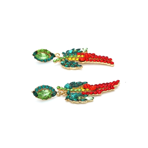 Tropical Parrot Coconut Tree Drop Earrings Alloy Colorful Rhinestone Glass Retro Oversized Statement Jewelry Women