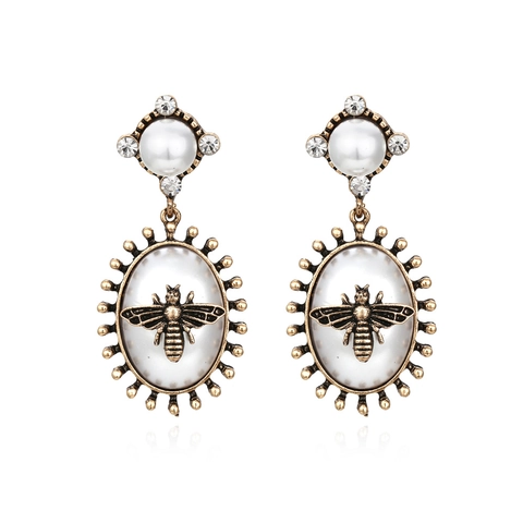 Pendientes Colgantes De Abeja Barroca Vintage Aleación Oro Antiguo Con Perlas Artificiales De Imitación Y Pedrería Joyería De Insectos Para Mujeres