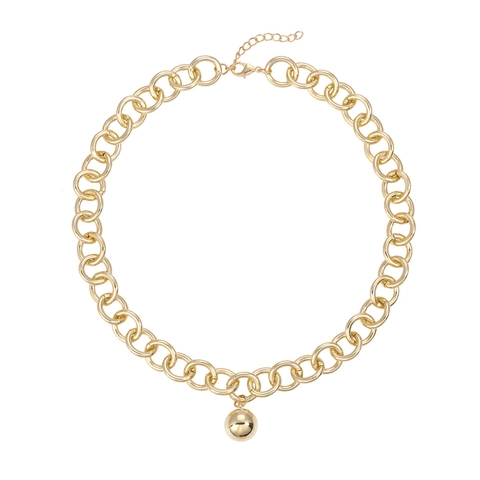 Collana A Catena Grossa In Lega Dorata Con Pendente A Sfera Rotonda Lucida Gioielli Di Moda Hip Hop Europeo Per Donna