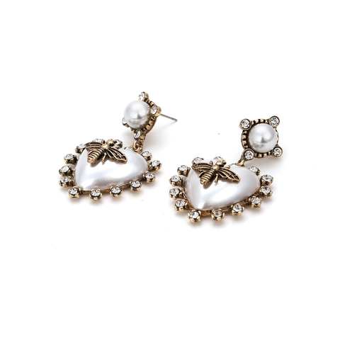 Pendientes Colgantes De Abeja Perla Artificial En Forma De Corazón Barroco Vintage Aleación Diamantes De Imitación Joyería Elegante