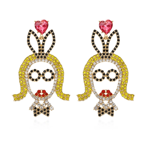 Cartoon Mädchen Tropfenohrringe Mit Bunten Strasssteinen Und Rosa Herz Kristall Pop Art Legierung Schmuck Für Damen