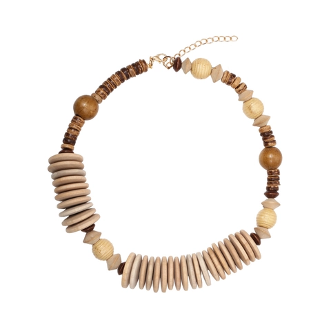 Handmade Wood Beaded Necklace Bohemian Geometric Disc Ball Chunky Statement Vintage Collar For Women